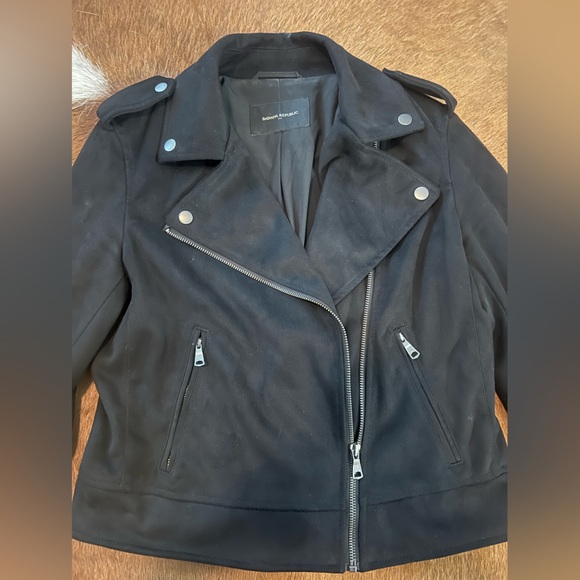 Banana Republic Factory black Faux Suede vegan leather short biker Jacket S - Picture 9 of 16